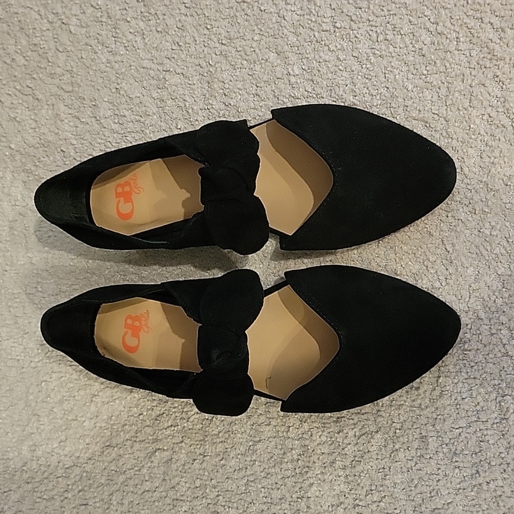 GB GIRLS Clair-Girls Black Suede Flats Size 1M